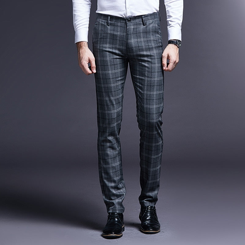 LARA Men's Slim Fit Plaid Formal Suit Pants