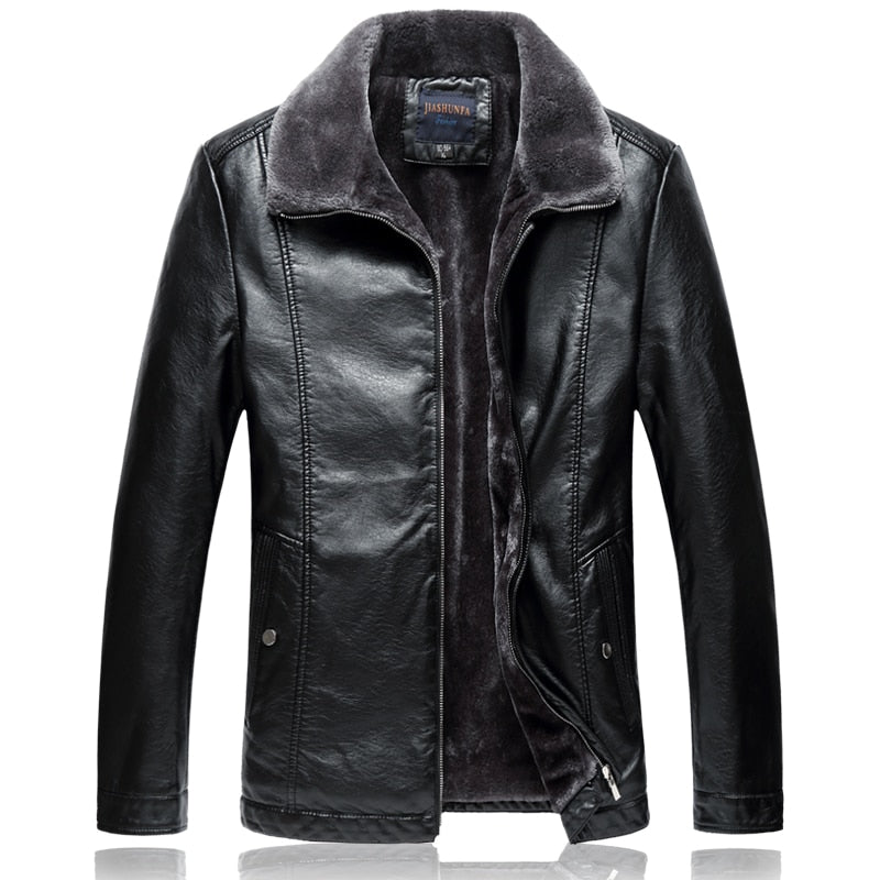 Men's Faux Leather Slim Fit Fleece Interior Jacket