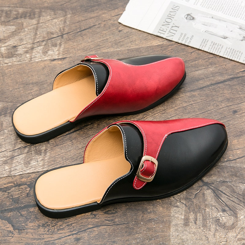 Men's Faux Leather Double Colored Backless Loafers