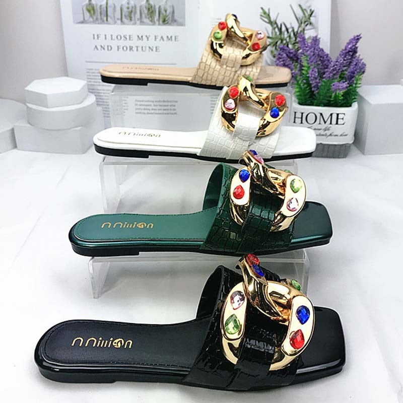 Women's Casual Fashion Metal Ring Slippers