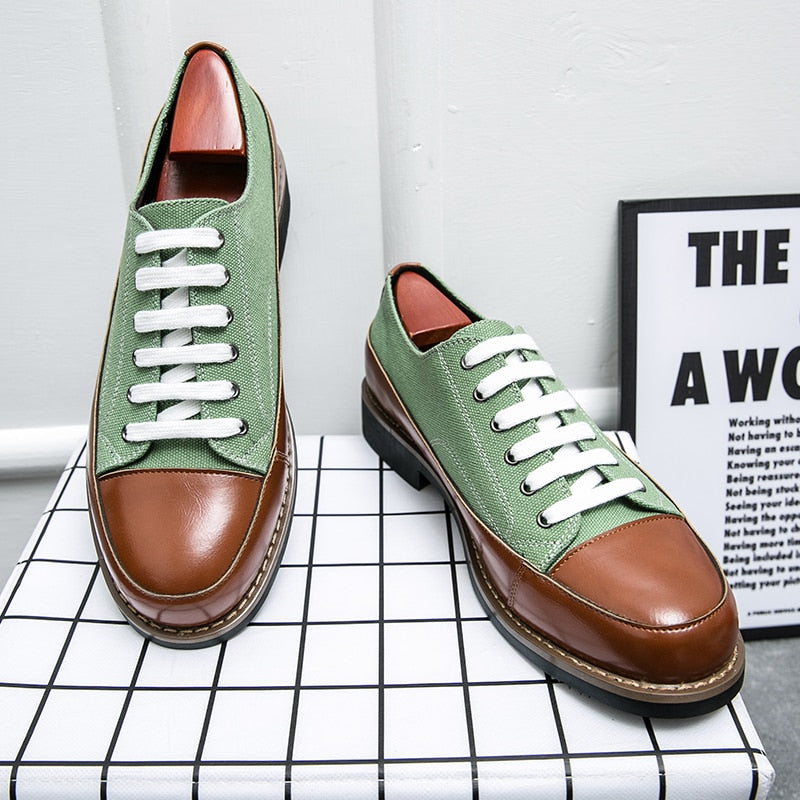 Men's Genuine Leather Lace Up Low Platform Oxfords