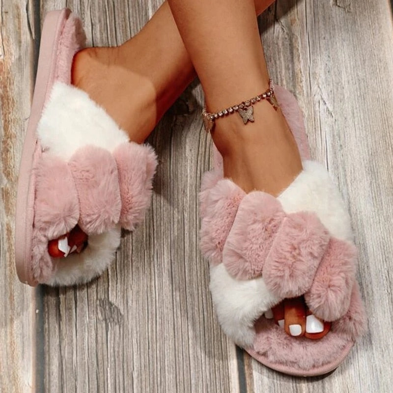 Women's Two Tone Furry Slippers