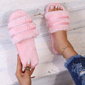 Women's Furry Non-Slip Slippers W/ Rhinestone Details