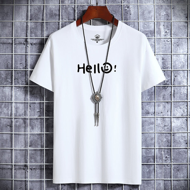 HELLO Men's Letter Printed 100% Cotton T-Shirt