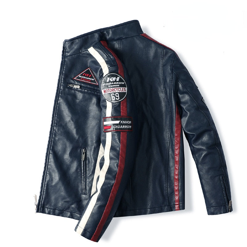 Men's Vintage Motorcycle Embroidered Faux Leather Jacket