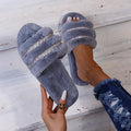 Women's Furry Non-Slip Slippers W/ Rhinestone Details