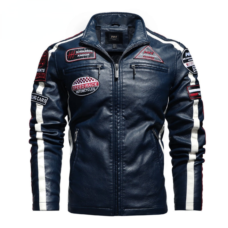 Men's Vintage Motorcycle Embroidered Faux Leather Jacket