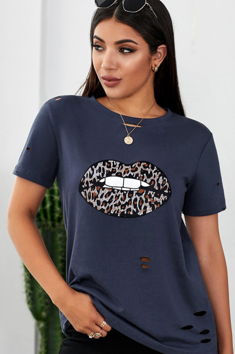 Leopard Lip Distressed T-Shirt