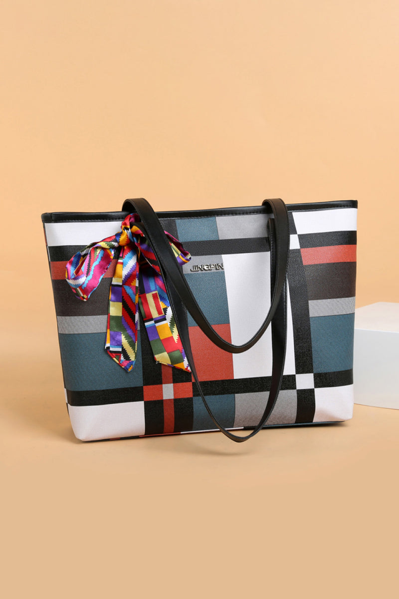 Adored Color Block Tie Detail PU Leather Tote Bag