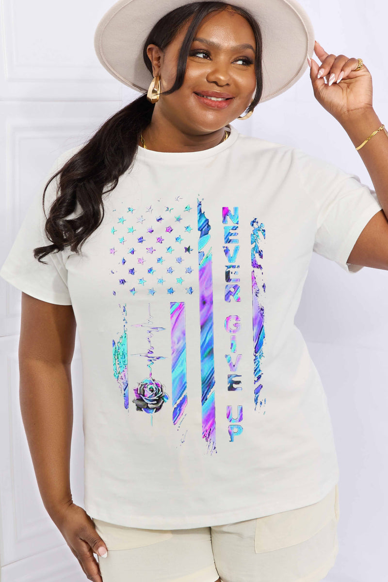 Simply Love Full Size NEVER GIVE UP Graphic Cotton Tee