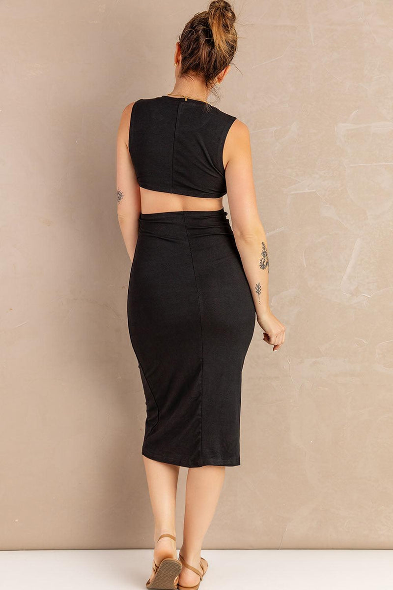 Twist Front Cutout Sleeveless Midi Dress - AM APPAREL