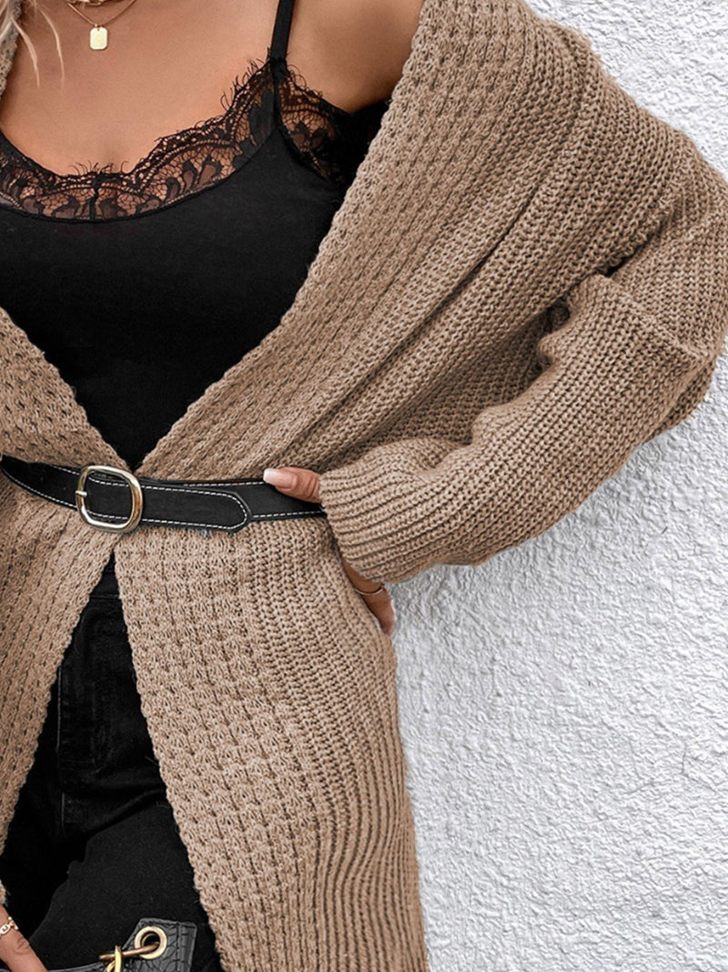 Open Front Dropped Shoulder Longline Cardigan