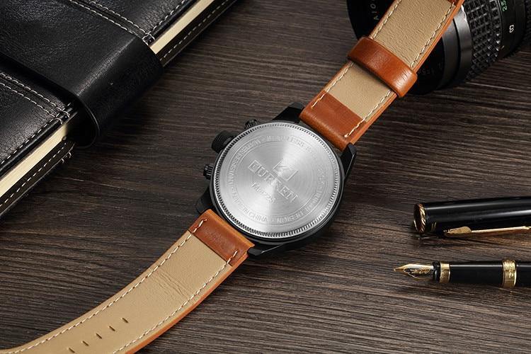 CURREN Luxury Men's Leather Strap Watch - AM APPAREL