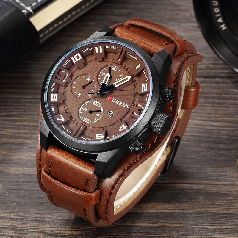 CURREN Luxury Men's Leather Strap Watch - AM APPAREL