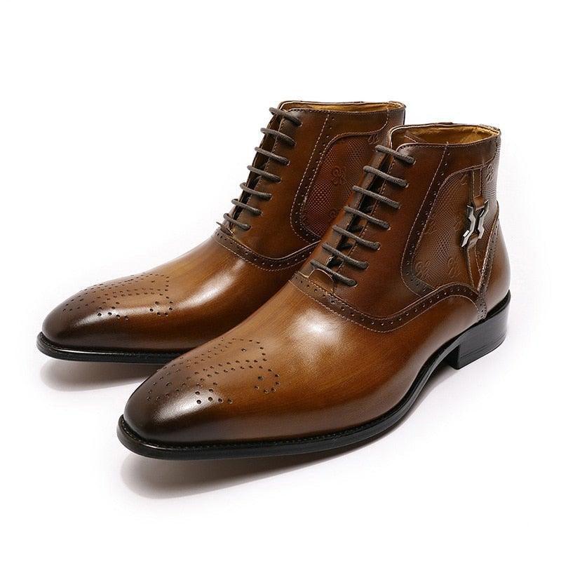 DW Men's  Genuine Leather Lace Up  Boots - AM APPAREL