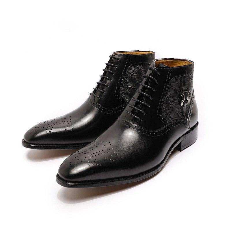 DW Men's Genuine Leather Lace Up Boots - AM APPAREL