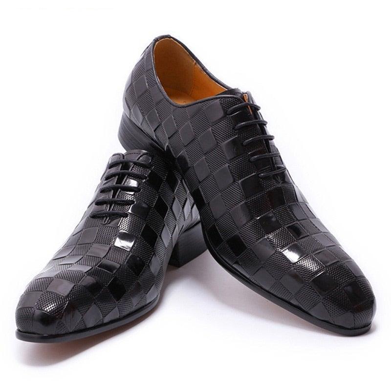 DW Men's Luxury Italian Leather Plaid Oxfords - AM APPAREL