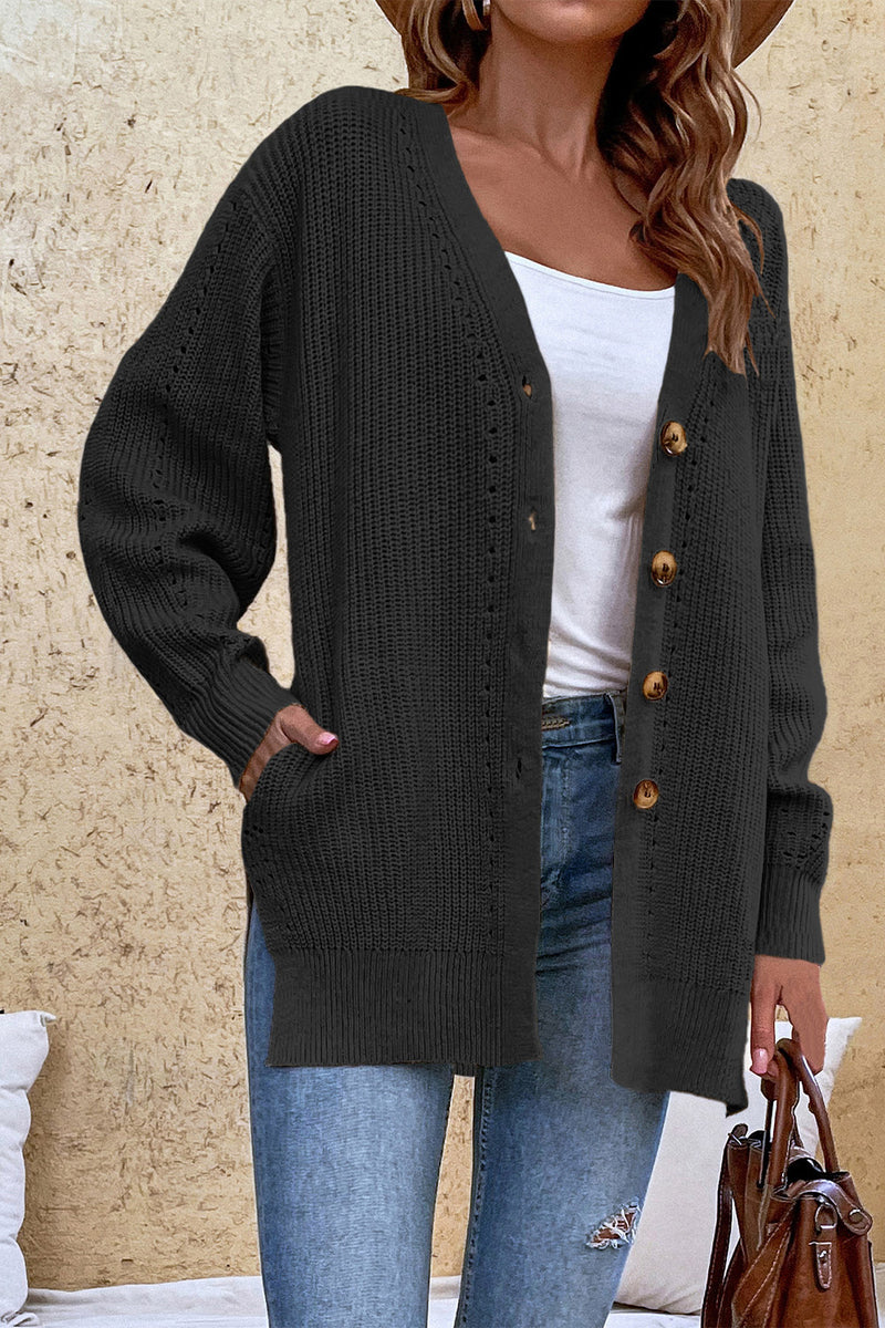 V-Neck Openwork Long Sleeve Cardigan