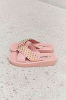 Forever Link Studded Cross Strap Sandals in Blush