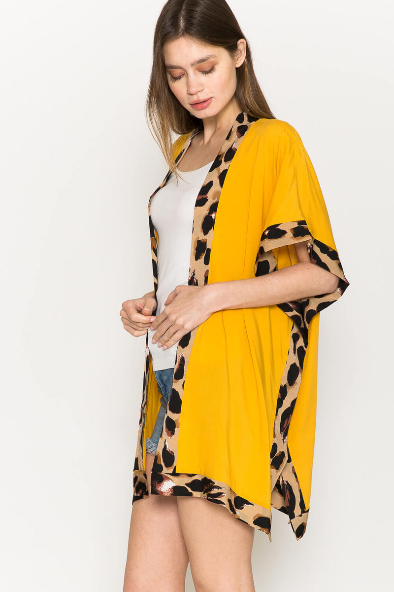 Justin Taylor Contrast Open Front Slit Cardigan