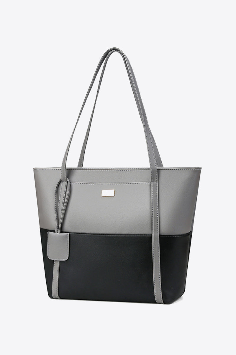 Two-Tone PU Leather Tote Bag