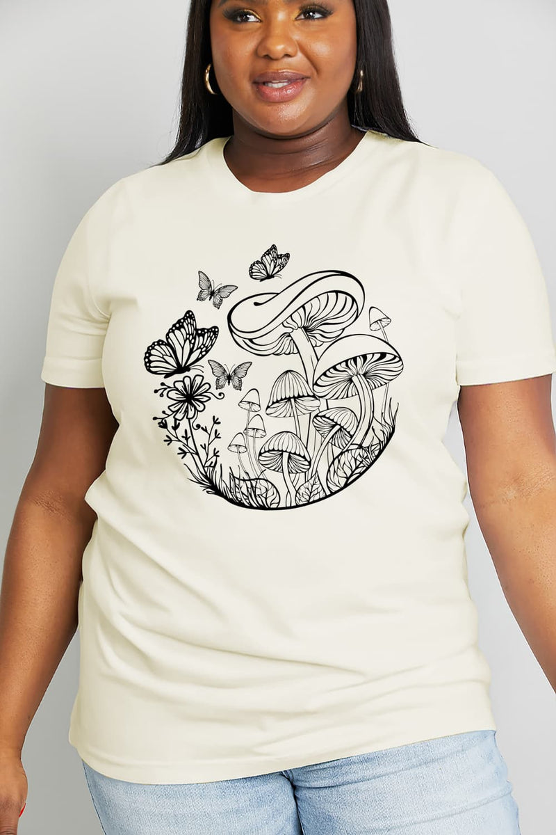 Simply Love Full Size Butterfly & Mushroom Graphic Cotton Tee