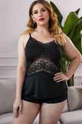 Lace Insert Plus Size Pajamas Set - AM APPAREL