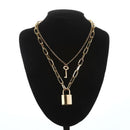 Men's 2 Pcs Necklace With A Padlock and Key Pendants - AM APPAREL