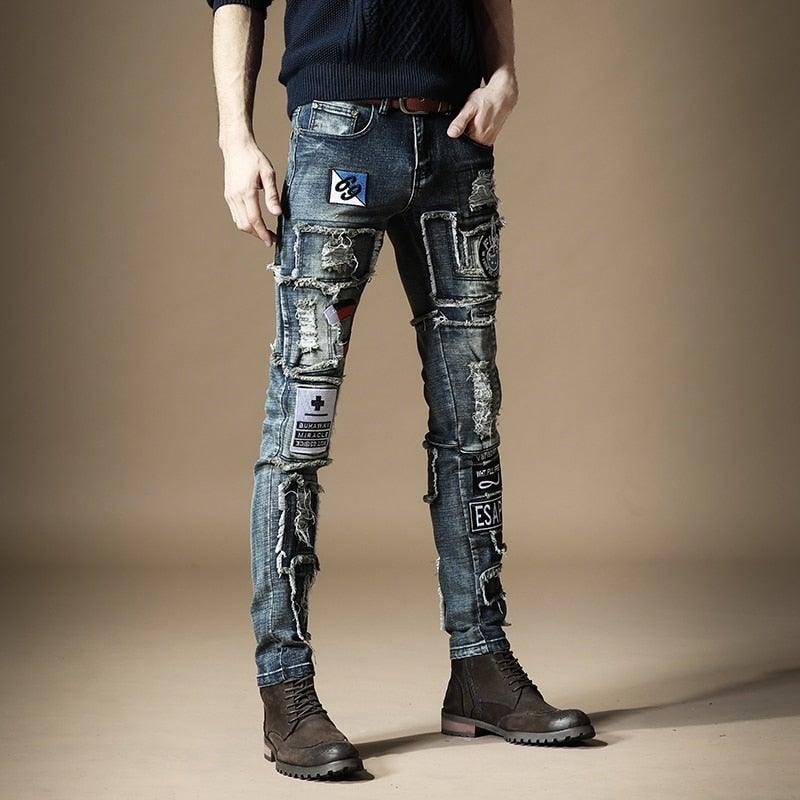 Men's Autumn Embroidered Tide Jeans - AM APPAREL