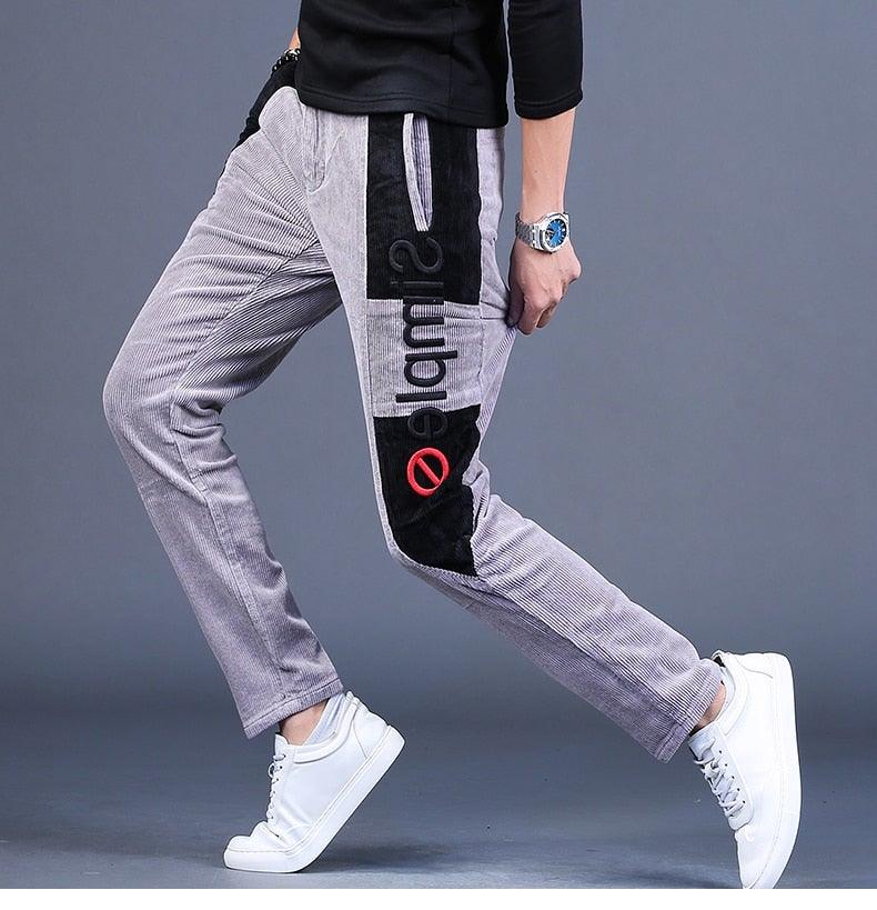 Men's Autumn Embroidery Designer Casual Pants - AM APPAREL