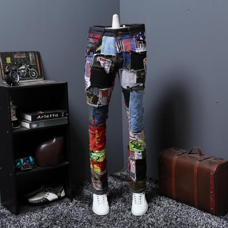 Men's Autumn Patchwork Streetwear Jeans - AM APPAREL