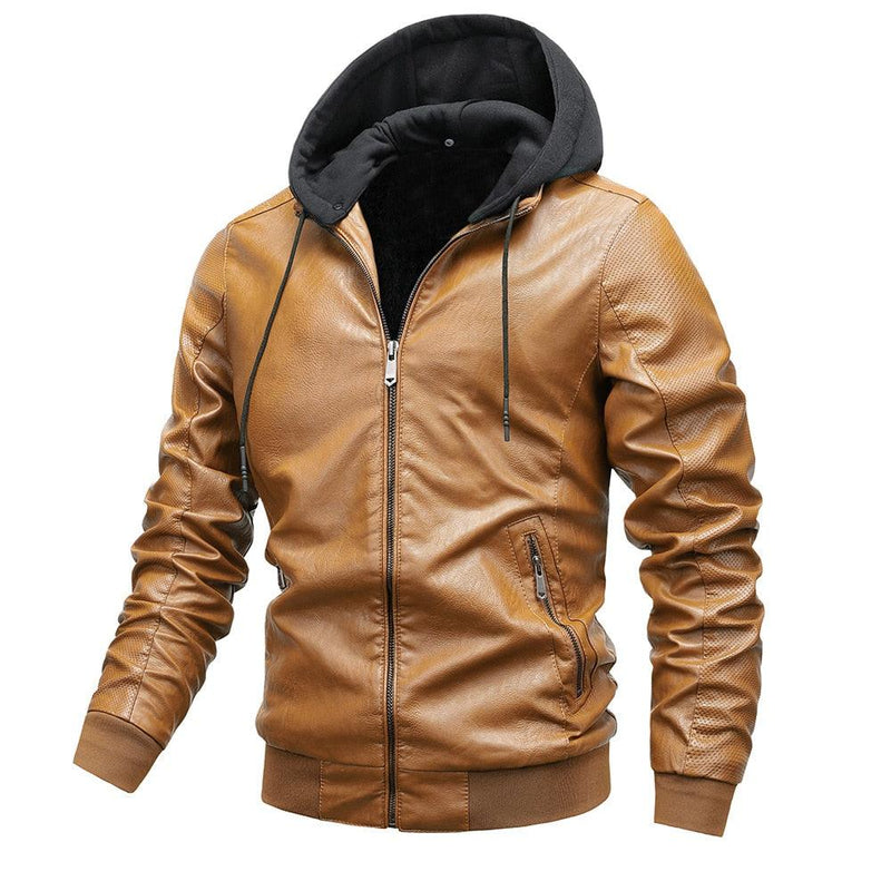 Men's Hooded PU Leather Thick Winter Jackets - AM APPAREL