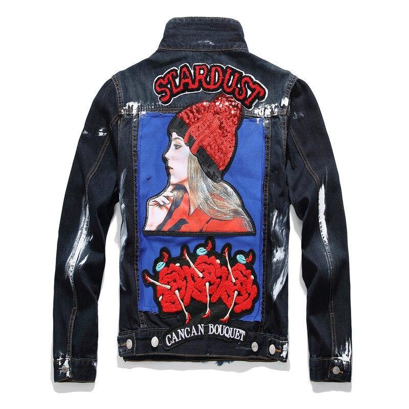 Men's Badge Patches Painted Denim Jacket - AM APPAREL