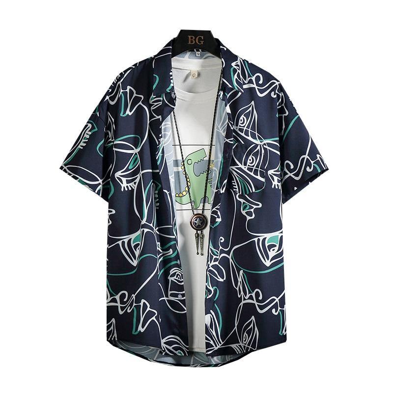 Men's Casual Flower Print Short Sleeved Shirt - AM APPAREL