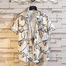 Men's Casual Flower Print Short Sleeved Shirt - AM APPAREL