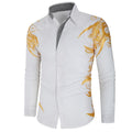 Men's Casual Gold Print Light Weight Elastic Shirt - AM APPAREL