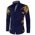 Men's Casual Gold Print Light Weight Elastic Shirt - AM APPAREL