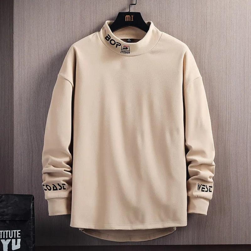 Men's Casual Stand Collar Long Sleeve Pullover - AM APPAREL