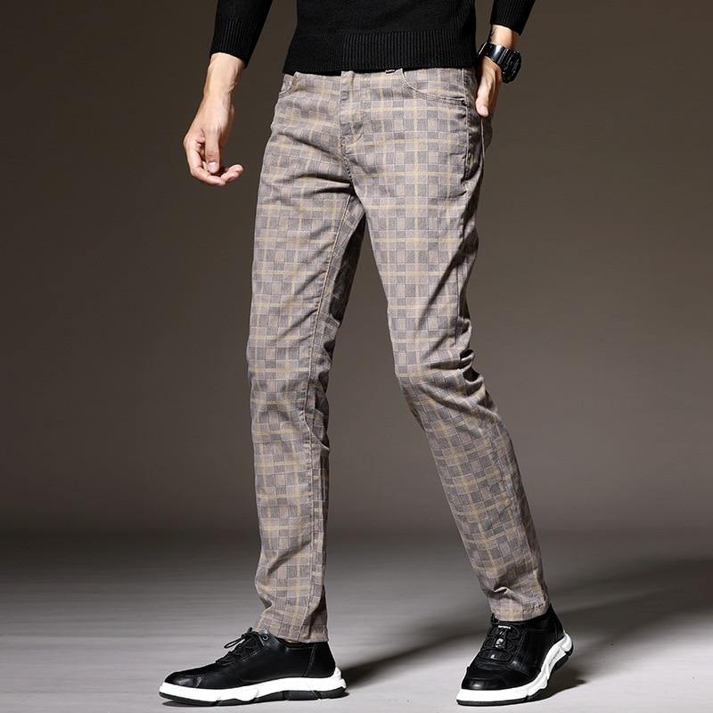 Men's Classic/Formal Plaid Elastic Pants - AM APPAREL