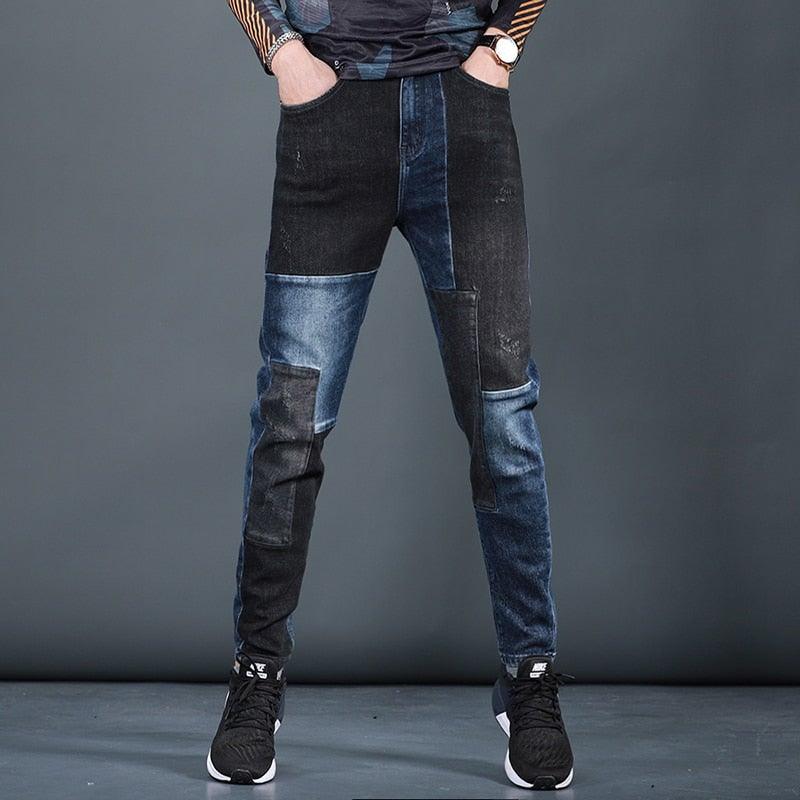 Men's Designer Patchwork Slim Fit Jeans - AM APPAREL