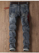 Men's Embroidery Distressed Loose Fit Jeans - AM APPAREL