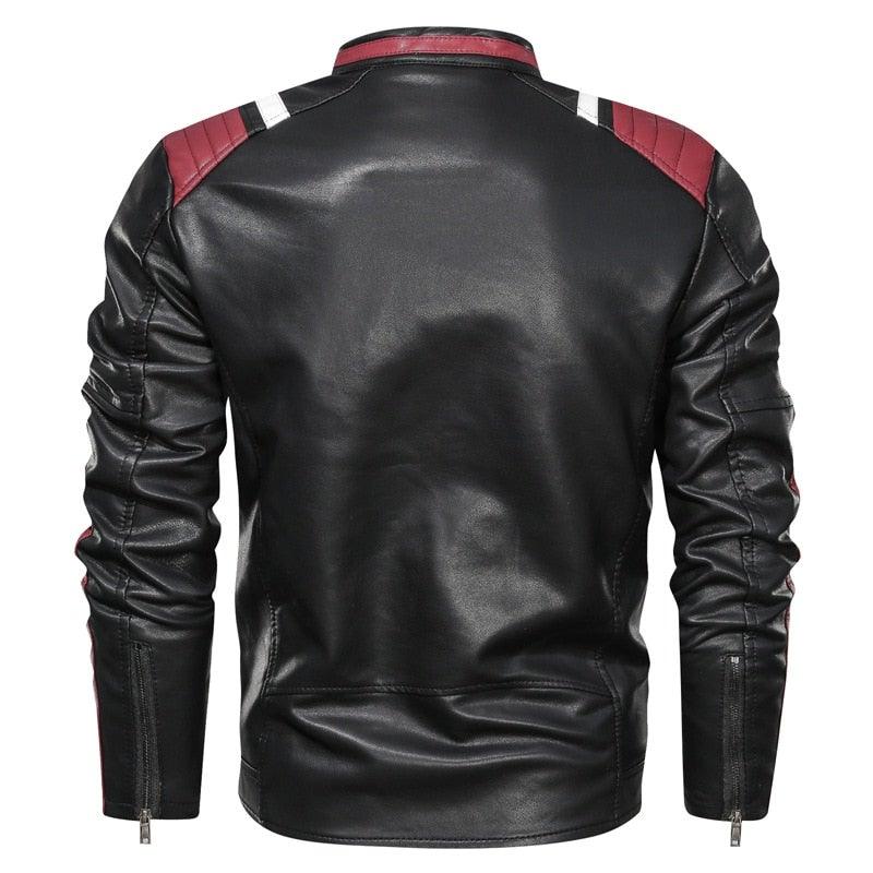 Men's Faux Leather Casual Stand Collar Jacket - AM APPAREL