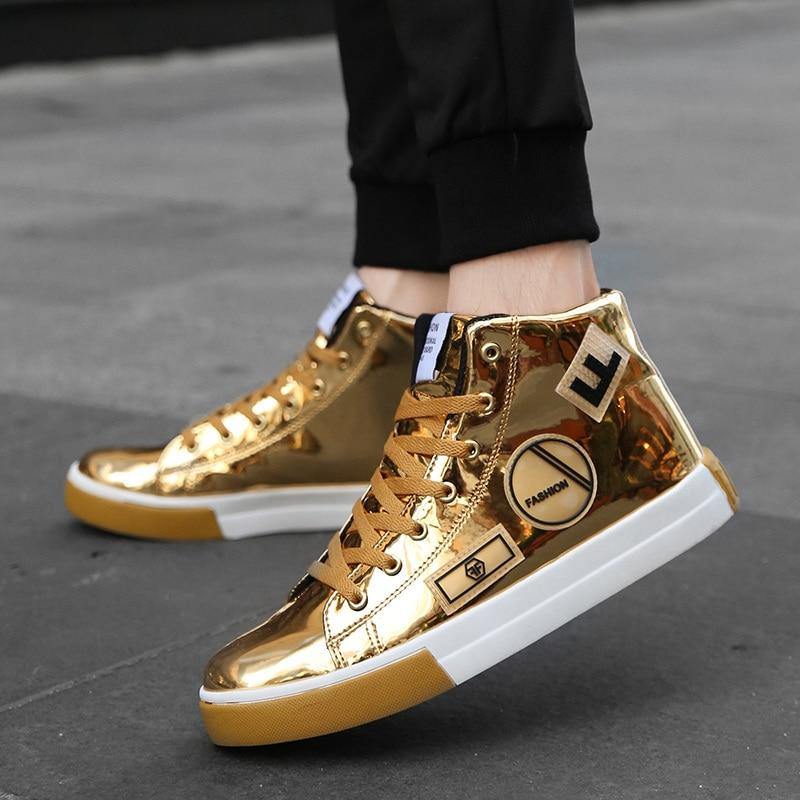 Men's Faux Leather High Top Shinny Sneakers - AM APPAREL