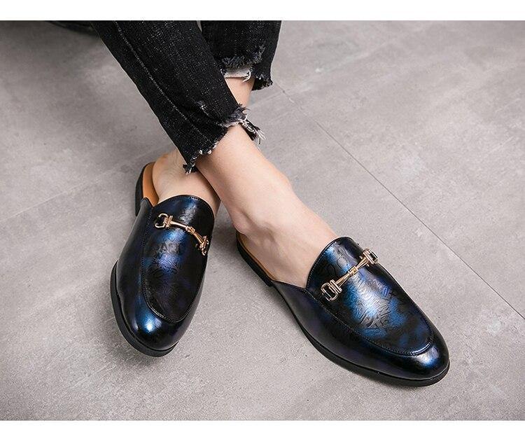 Men's Fax Leather Backless Loafers - AM APPAREL