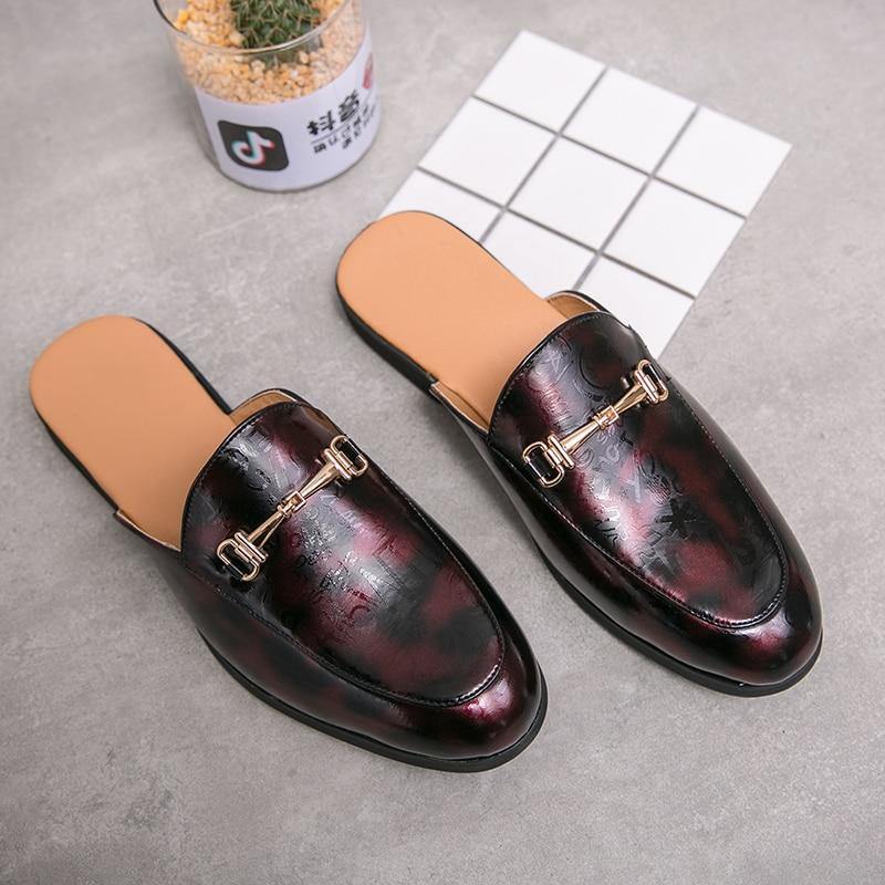 Men's Fax Leather Backless Loafers - AM APPAREL