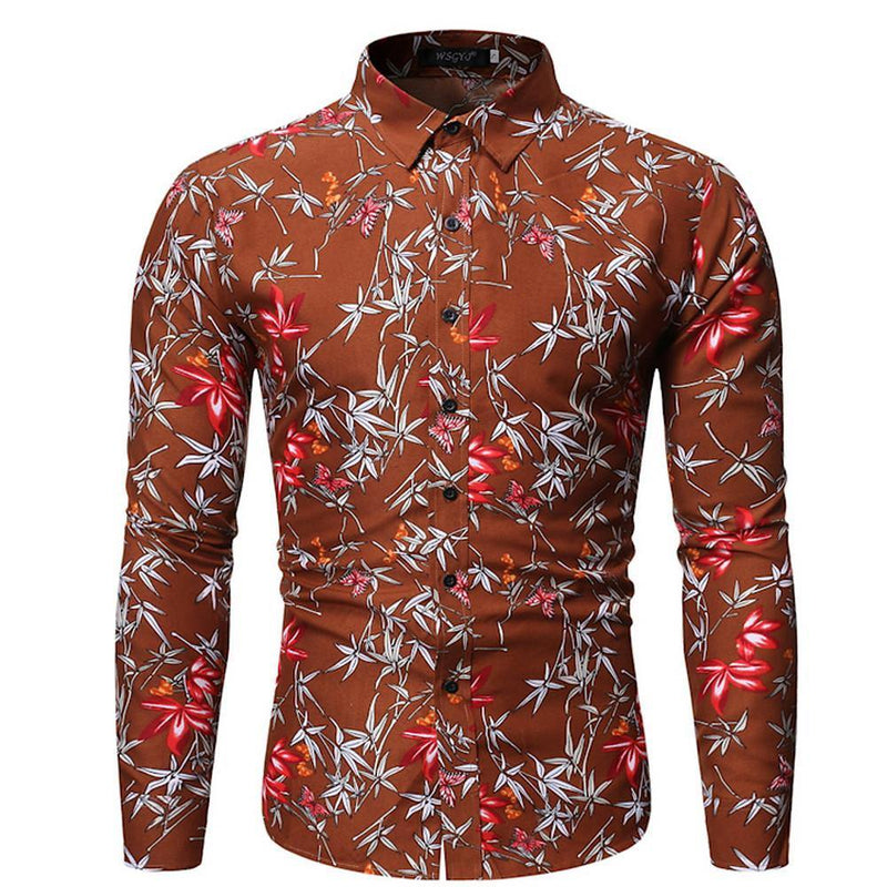 Men's Floral Leaves Printed Light Weight Shirt - AM APPAREL