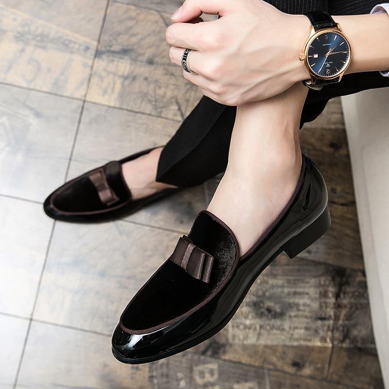 Men's Formal Patent Leather Loafers W/ Bow Tie Details - AM APPAREL