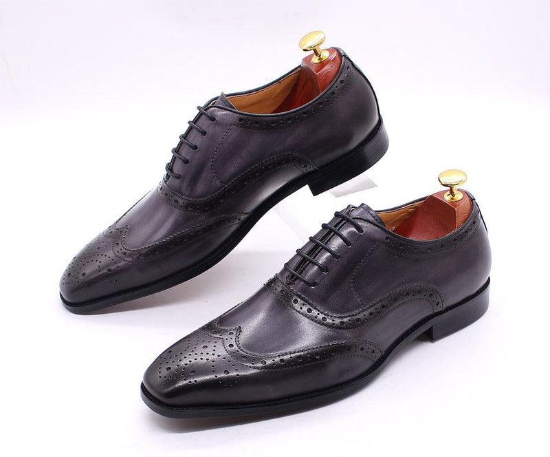 Men's Genuine Leather Brogue Business Oxford Shoes - AM APPAREL