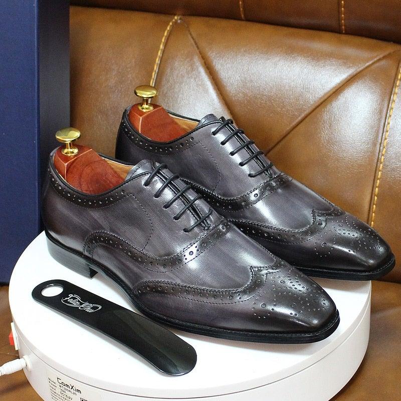 Men's Genuine Leather Brogue Business Oxford Shoes - AM APPAREL