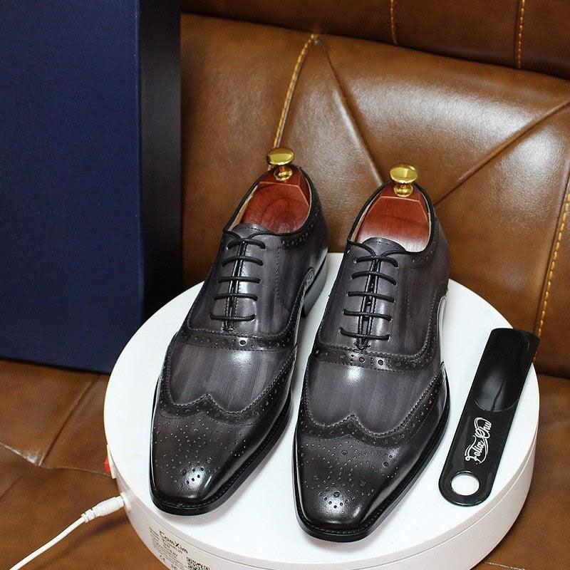 Men's Genuine Leather Brogue Business Oxford Shoes - AM APPAREL